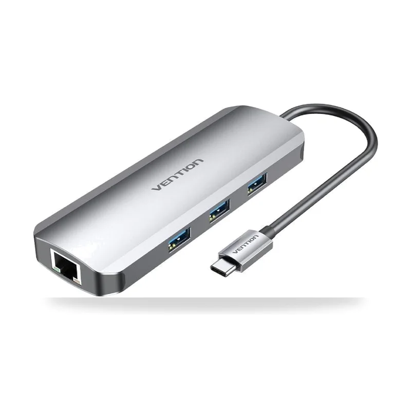 Docking USB Tipo-C Vention TOLHB/ 1xHDMI 4K/ 3xUSB/ 1xUSB Tipo-C PD/ 1xRJ45/ 1xLector Tarjetas SD/ 1x MicroSD/ Jack 3.5/ Gris