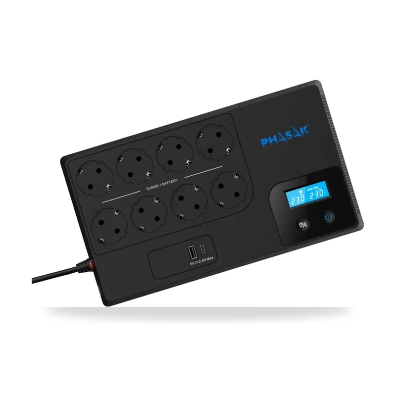 SAI Línea Interactiva Phasak Smart Home/ 1050VA-600W/ 8 Salidas/ Formato Bloque