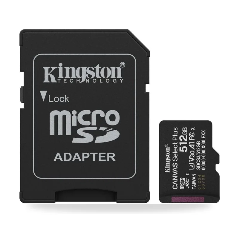 Tarjeta de Memoria Kingston CANVAS Select Plus 512GB microSD XC con Adaptador/ Clase 10/ 150MBs
