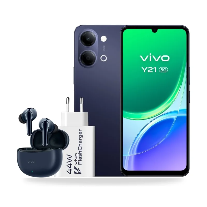 Smartphone Vivo Y21 4GB/ 256GB/ 6.74"/ 5G/ Negro/ Incluye Cargador + Auriculares