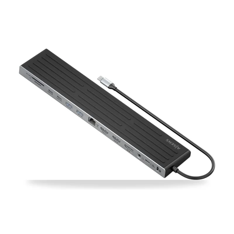 Docking USB Tipo-C Aisens/ 2xUSB Tipo-C/ 1xUSB Tipo-C PD/ 2xUSB/ 2xHDMI/ 1xDisplayPort/ 1xLector de Tarjetas/ 1xJack 3.5mm/ 1xRJ45/Gris