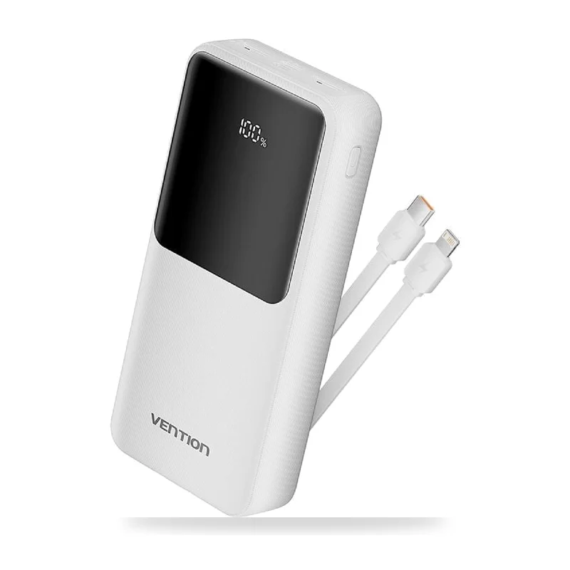 Powerbank 20000mAh Vention FHPW0/ 22.5W/ Blanca/ Incluye Cable USB Tipo-C y Lightning