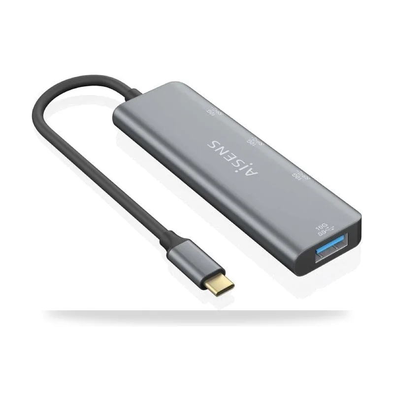 Hub USB Tipo-C Aisens/ 3xUSB/ 1xUSB Tipo-C/ Gris
