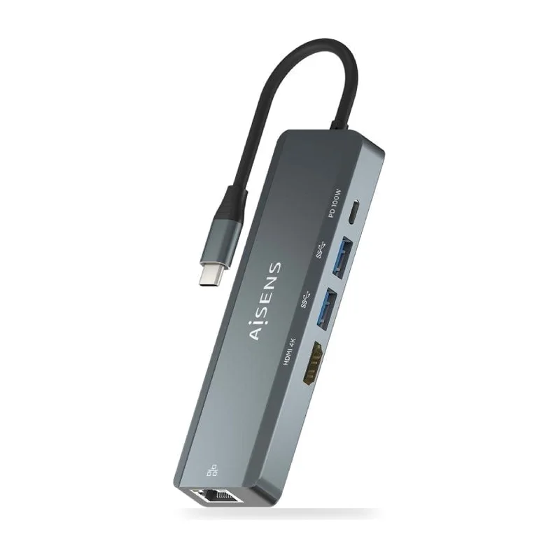 Docking USB Tipo-C Aisens/ 1xHDMI 4K/ 2xUSB/ 1xRJ45/ 1xUSB Tipo-C/ 1xUSB Tipo-C PD/ Gris