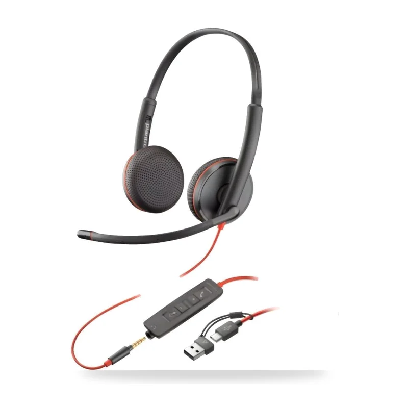 Auriculares Poly Blackwire 3225 + 3.5 mm + Adaptador USB-C/A/ con Micrófono/ Jack 3.5 - USB Tipo-C/ Bulk/ Negros