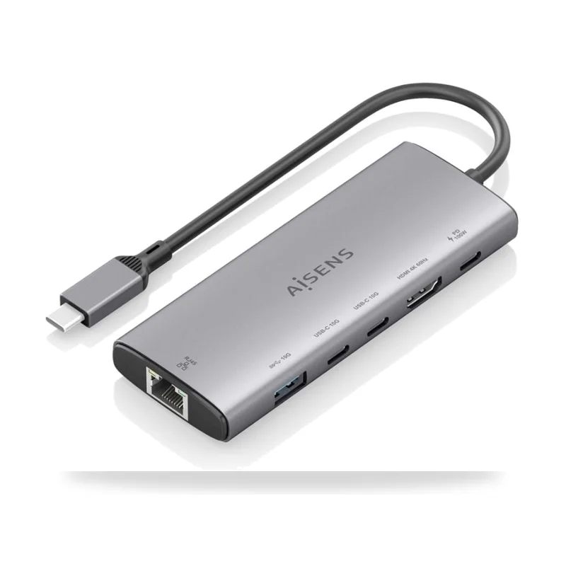 Docking USB Tipo-C Aisens/ 1xHDMI 4K/ 1xUSB/ 2xUSB Tipo-C/ 1xRJ45/ 1xUSB Tipo-C PD/ Gris