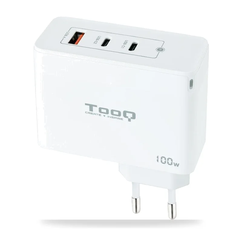 Cargador de Pared GaN TooQ/ 2xUSB Tipo-C/ 1xUSB/ 100W