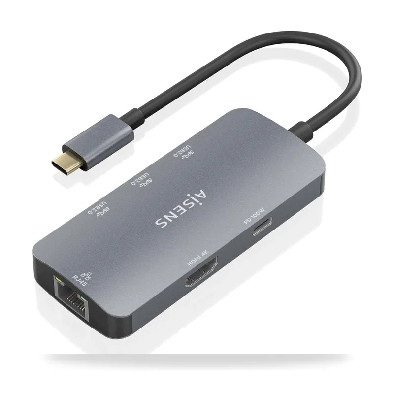 Docking USB Tipo-C Aisens/ 1xHDMI 4K/ 3xUSB/ 1xRJ45/ 1xUSB Tipo-C PD/ Gris