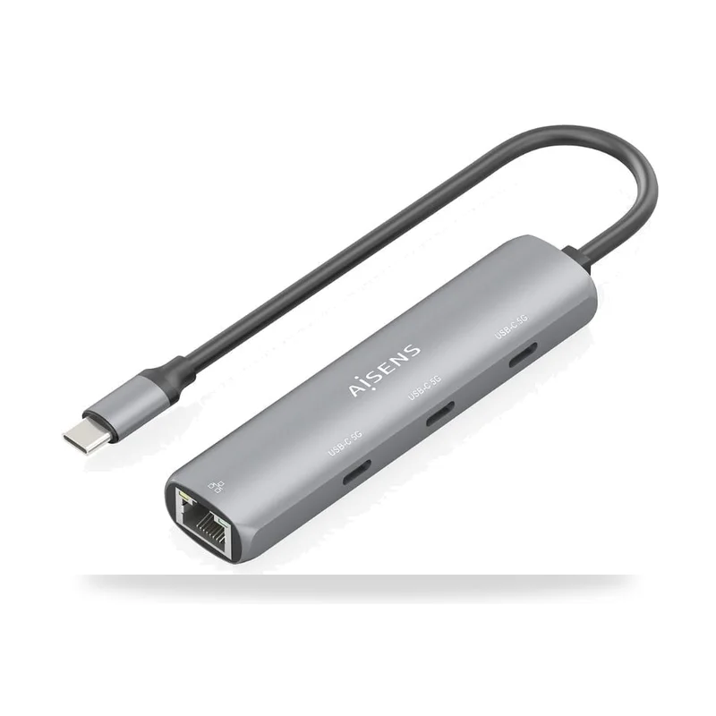 Hub USB Tipo-C Aisens/ 3xUSB Tipo-C/ 1xRJ45/ Gris