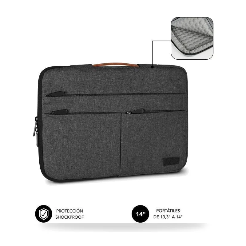 Funda Subblim Air Padding 360 Sleeve para Portátiles hasta 14"/ Gris Oscuro