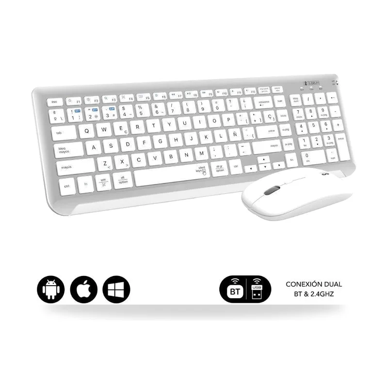 Teclado y Ratón Inalámbrico Subblim Combo Dual Prestige Extendido/ Blanco y Plata