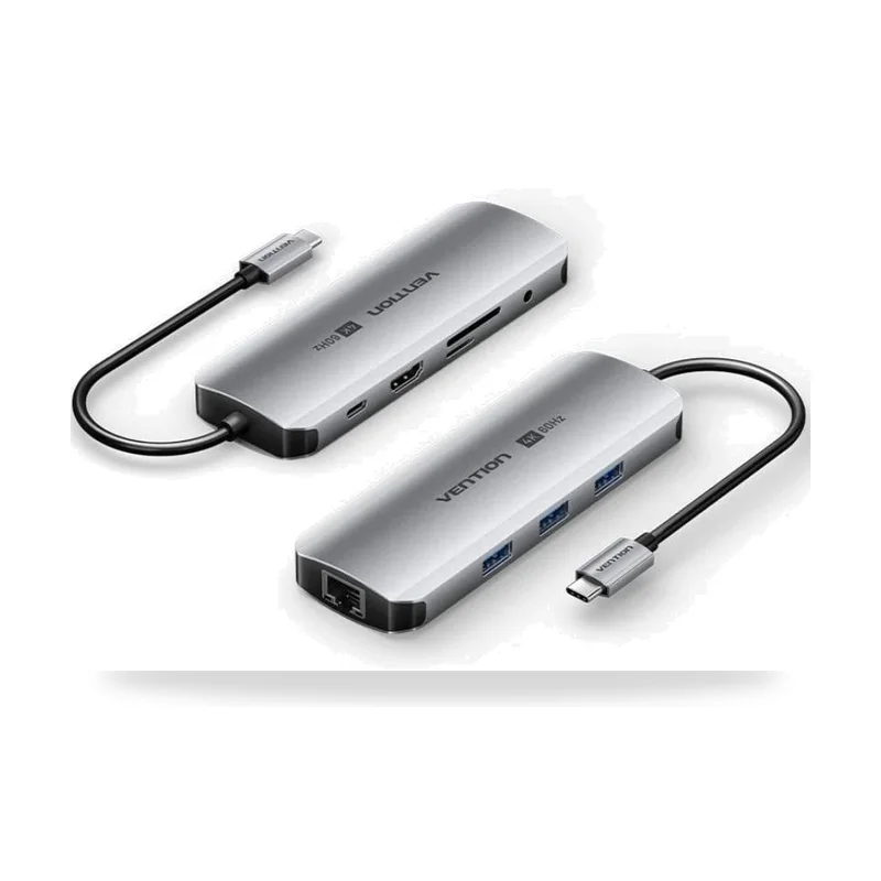Docking USB Tipo-C Vention TQLHB/ 1xHDMI 4K/ 3xUSB/ 1xUSB Tipo-C PD/ 1xRJ45/ 1xJack 3.5mm/ 1xLector de Tarjetas/ Gris