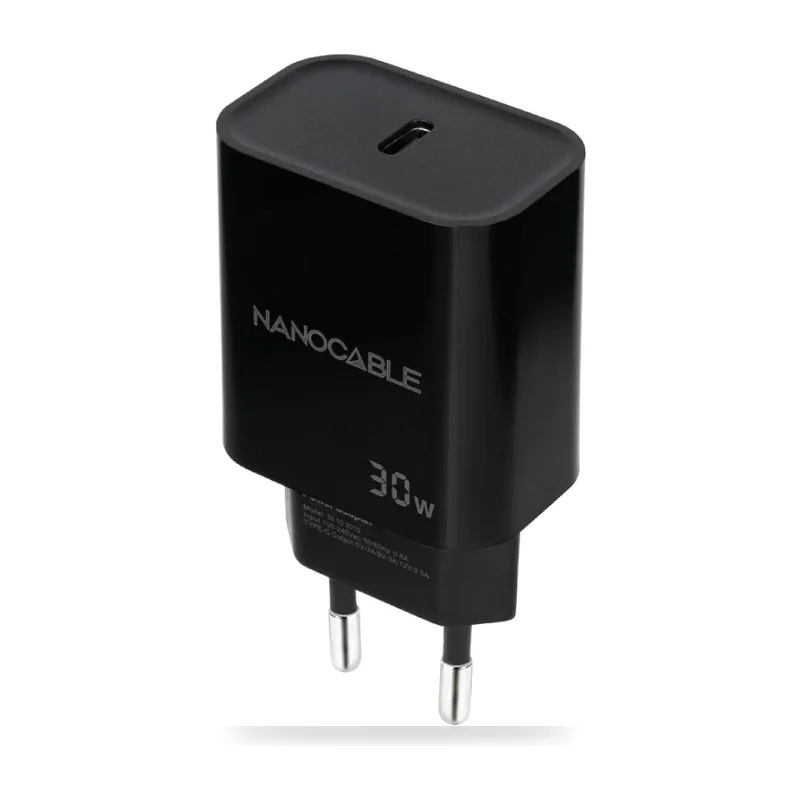 Cargador de Pared Nanocable 10.10.2010/ 1xUSB Tipo-C/ 30W/ Negro