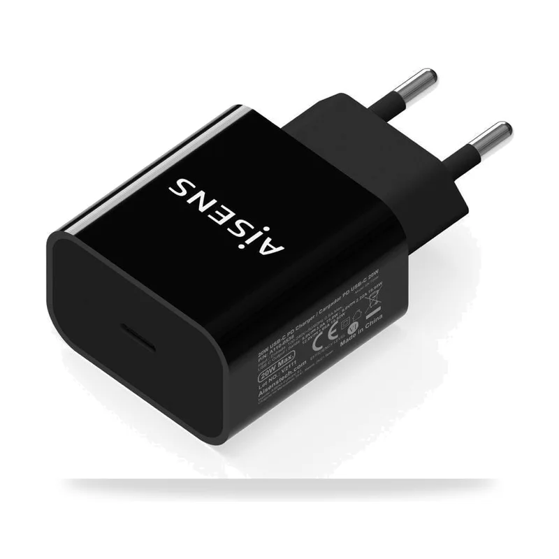 Cargador de Pared Aisens A110-0538/ 1xUSB Tipo-C PD3.0/ 20W/ Negro