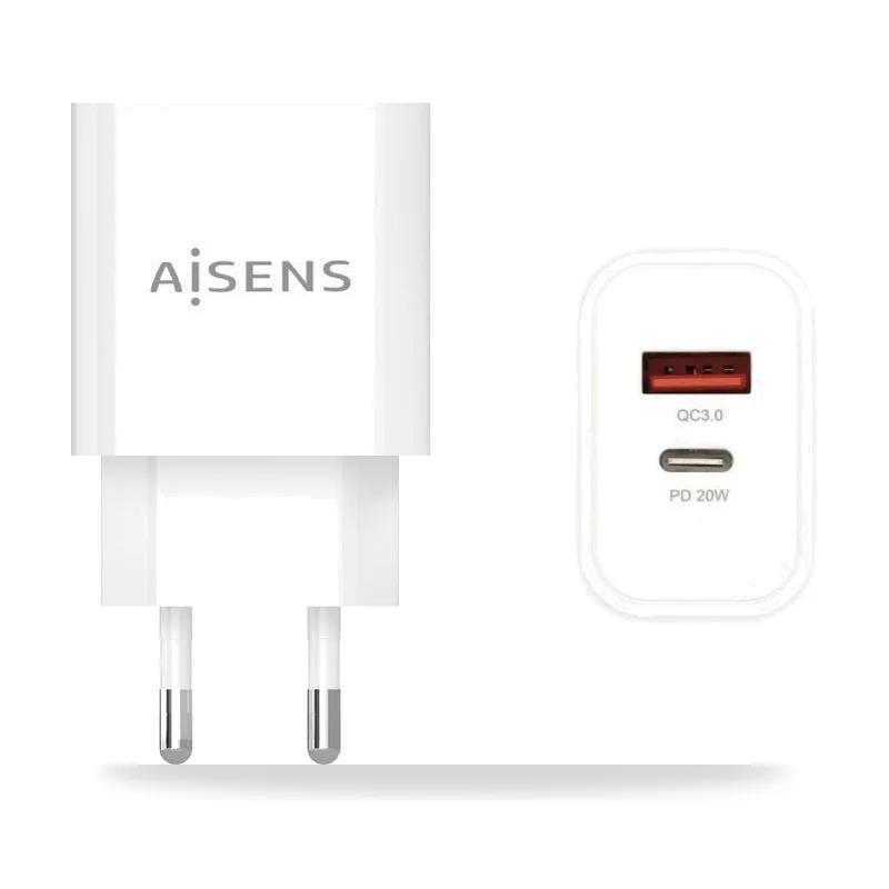 Cargador de Pared Aisens A110-0681/ 1xUSB Tipo-C/ 1xUSB/ 20W