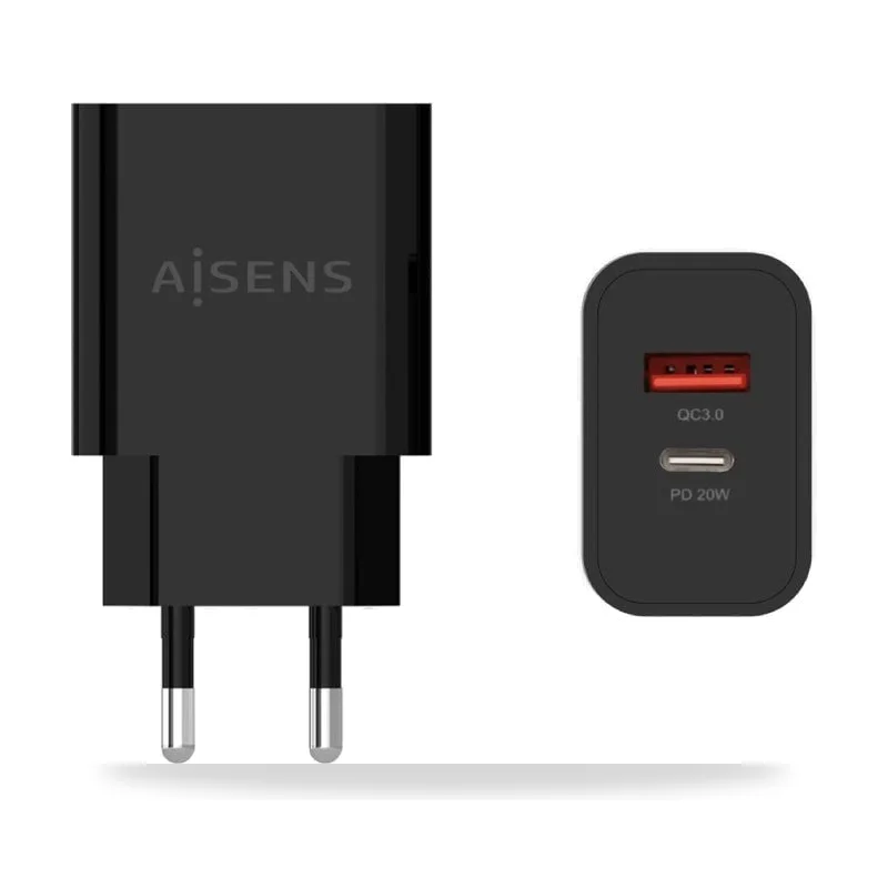 Cargador de Pared Aisens A110-0682/ 1xUSB Tipo-C/ 1x USB/ 20W