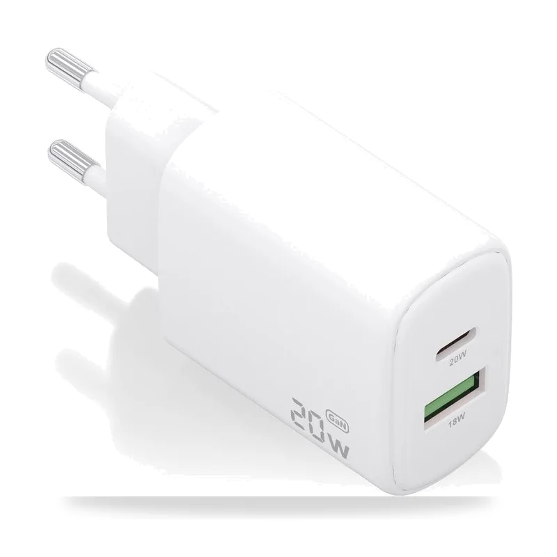 Cargador de Pared GaN Aisens A110-0909/ 1xUSB Tipo-C/ 1xUSB/ 20W/ Blanco