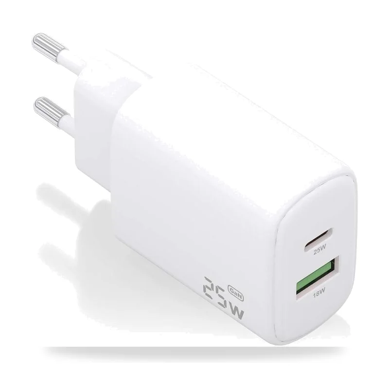 Cargador de Pared GaN Aisens A110-0911/ 1xUSB Tipo-C/ 1xUSB/ 25W/ Blanco
