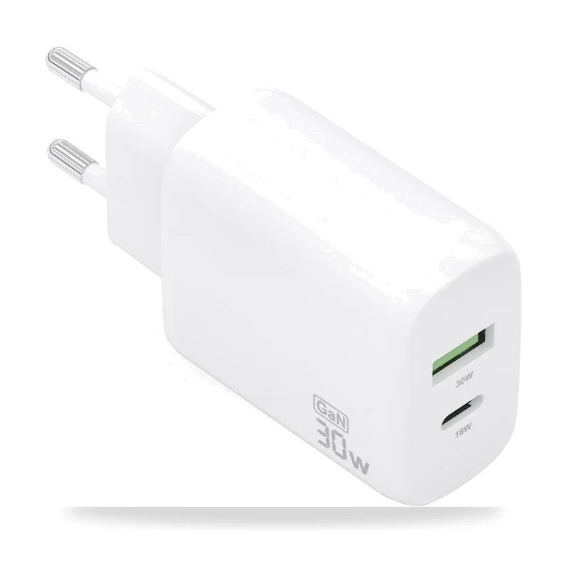 Cargador de Pared GaN Aisens A110-0923/ 1xUSB Tipo-C/ 1xUSB/ 30W/ Blanco