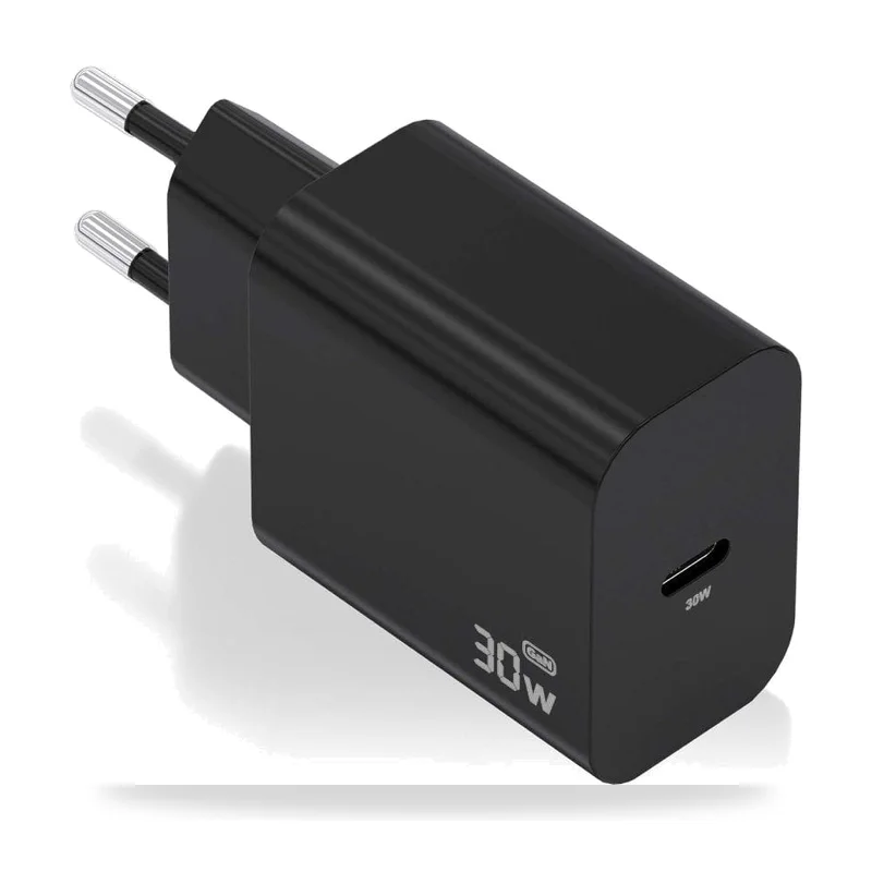 Cargador de Pared GaN Aisens A110-0941/ 1xUSB Tipo-C/ 30W/ Negro