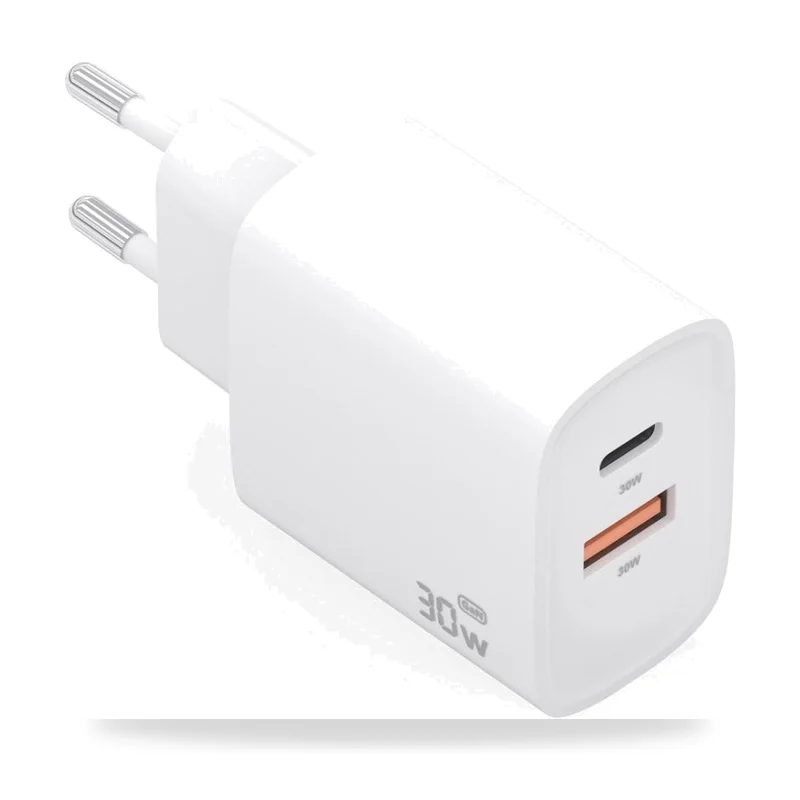 Cargador de Pared GaN Aisens A110-0952/ 1xUSB Tipo-C/ 1xUSB/ 30W/ Blanco