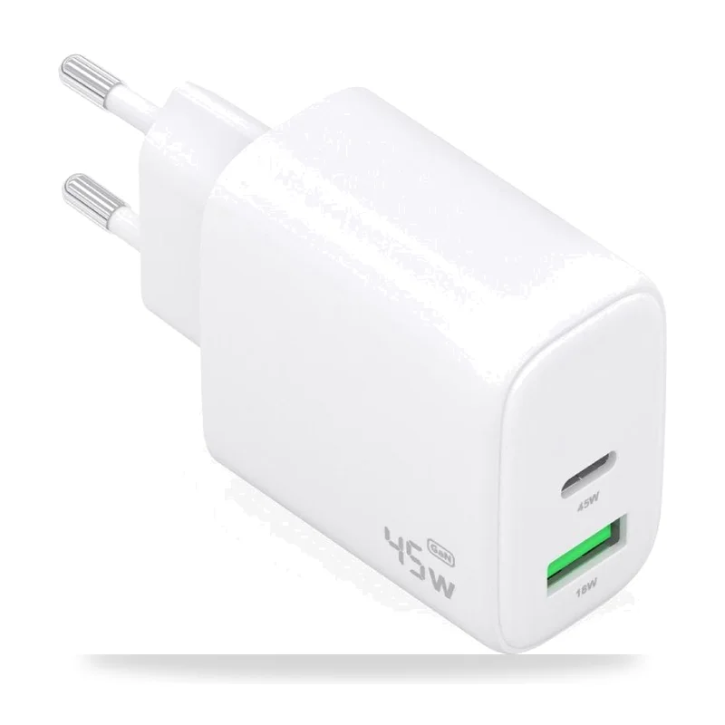 Cargador de Pared GaN Aisens A110-0971/ 1xUSB Tipo-C/ 1xUSB/ 45W/ Blanco