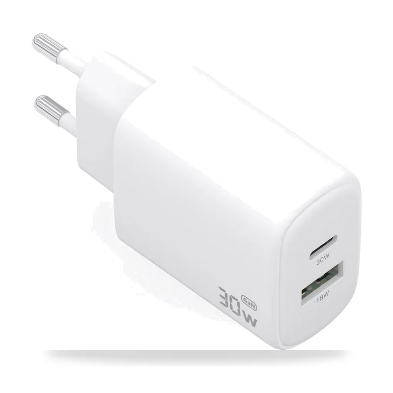 Cargador de Pared GaN Aisens A110-0977/ 1xUSB Tipo-C/ 1xUSB/ 30W/ Blanco