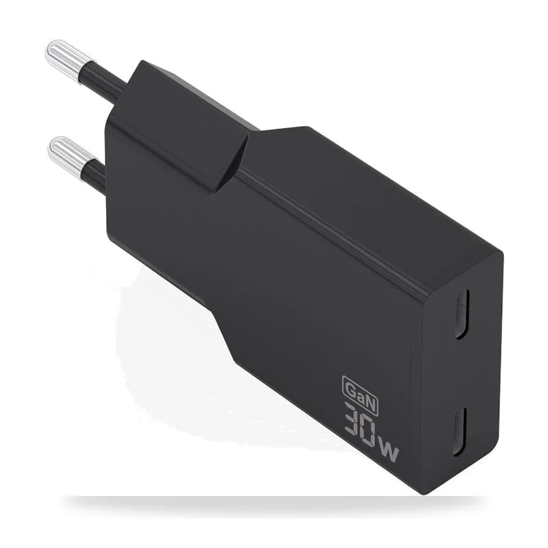 Cargador de Pared GaN Aisens A110-1006/ 2xUSB Tipo-C/ 30W/ Negro