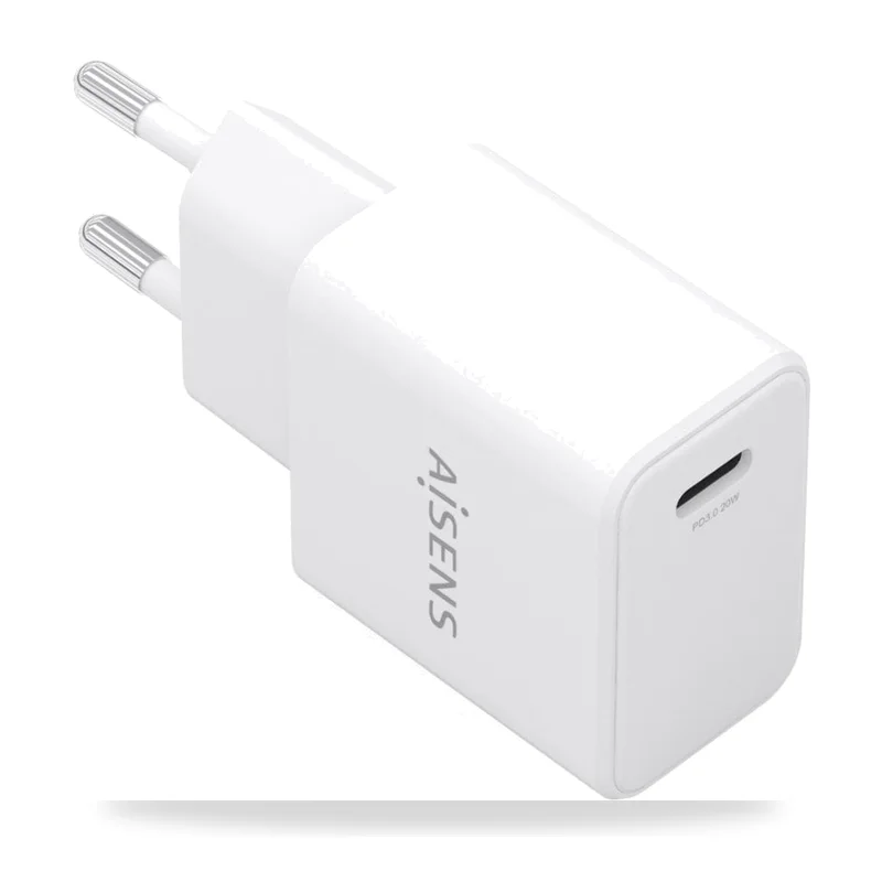 Cargador de Pared GaN Aisens A110-1023/ 1xUSB Tipo-C/ 20W/ Blanco