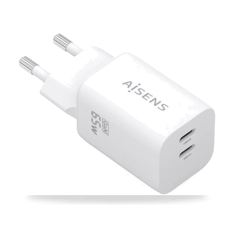 Cargador de Pared GaN Aisens A110-1029/ 2xUSB Tipo-C/ 65W/ Blanco