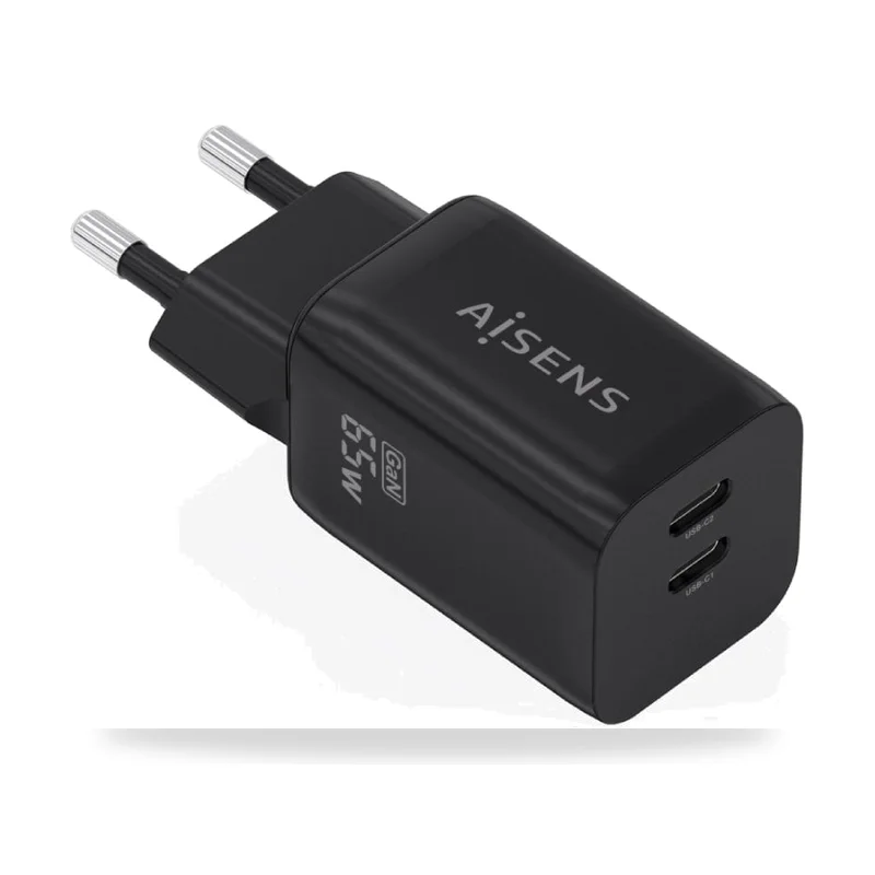 Cargador de Pared GaN Aisens A110-1030/ 2xUSB Tipo-C/ 65W/ Negro