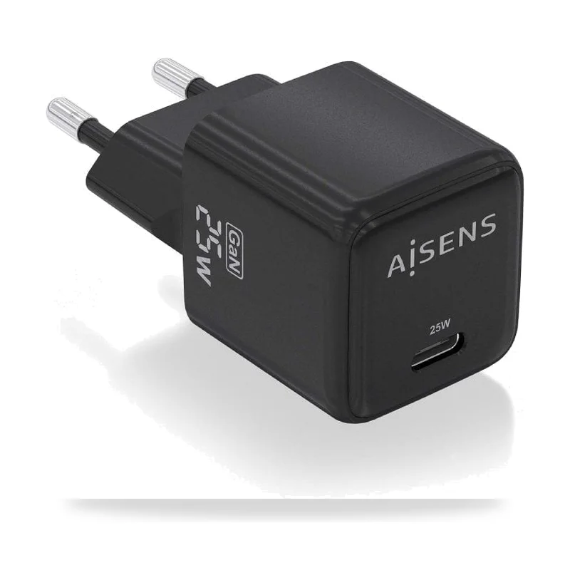 Cargador de Pared GaN Aisens ASCH-25W1P013-BK/ 1xUSB Tipo-C/ 25W