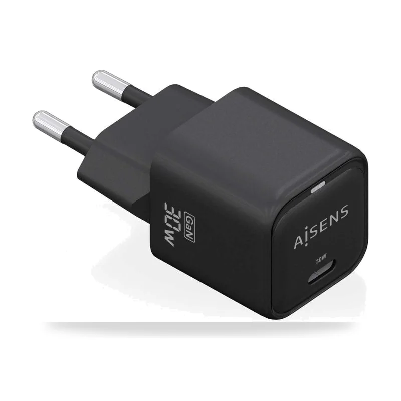 Cargador de Pared GaN Aisens ASCH-30W1P019-BK/ 1xUSB Tipo-C/ 30W