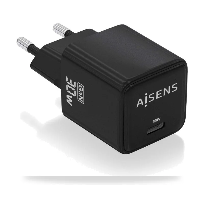 Cargador de Pared GaN Aisens ASCH-30W1P036-BK/ 1xUSB Tipo-C/ 30W