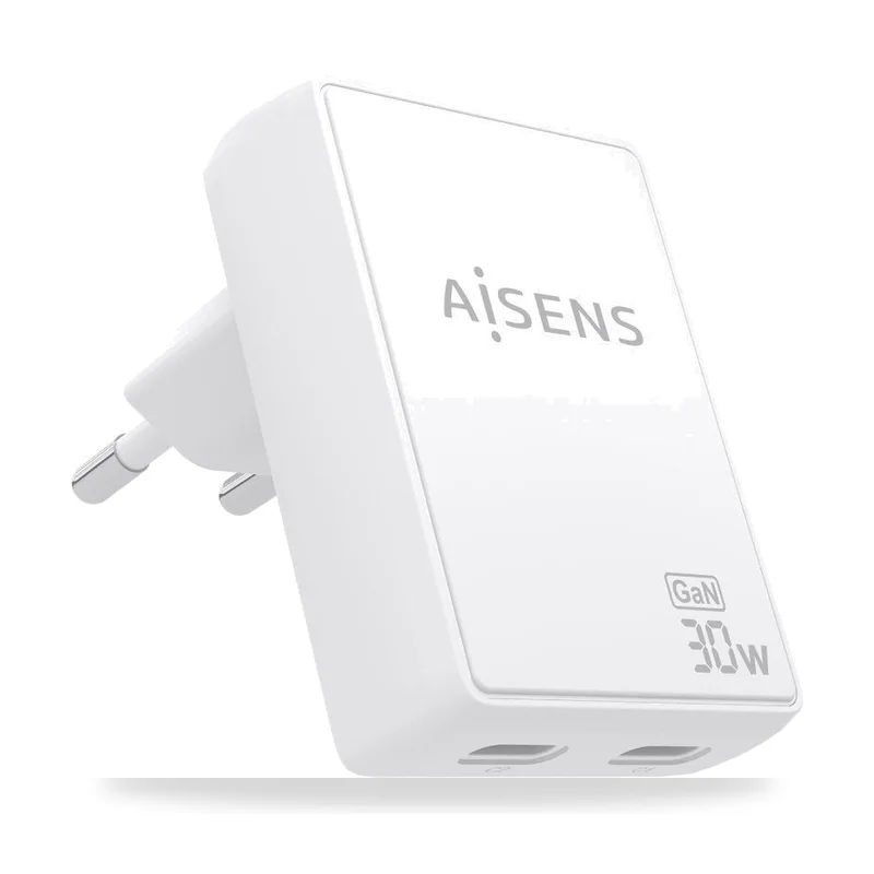 Cargador de Pared GaN Aisens ASCH-30W2P075-W/ 2xUSB Tipo-C/ 30W/ Blanco