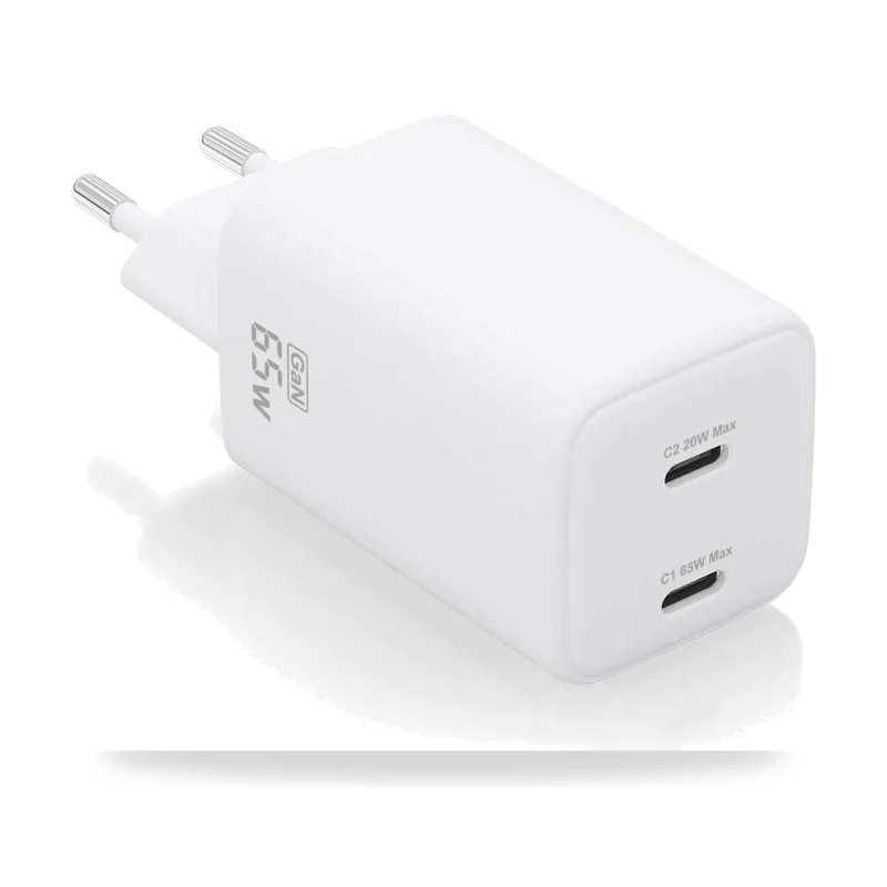 Cargador de Pared GaN Aisens ASCH-65W2P039-W/ 2xUSB Tipo-C/ 65W