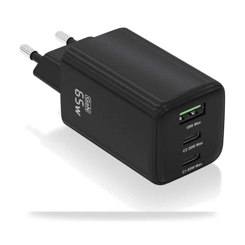 Cargador de Pared GaN Aisens ASCH-65W3P042-BK/ 2xUSB Tipo-C/ 1xUSB/ 65W