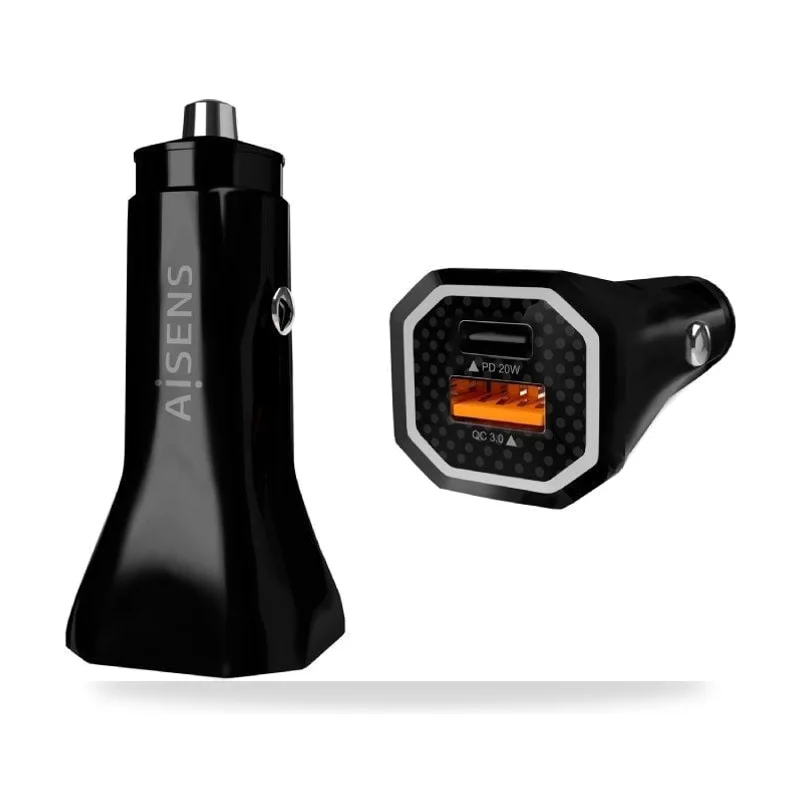 Cargador de Coche Aisens ASCH-CAR2PQC-BK/ 1xUSB-Tipo C/ 1xUSB/ 38W
