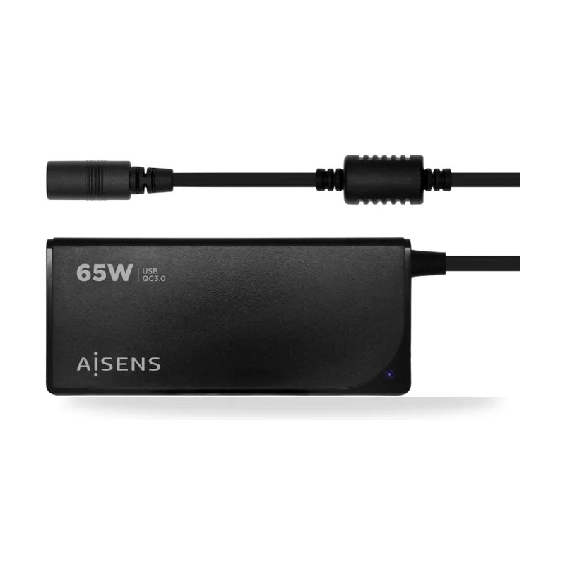 Cargador de Portátil Aisens ASLC-65WAUTO-BK/ 65W/ 1xUSB QC3.0/ Automático/ 9 Conectores/ Voltaje 18.5-20V