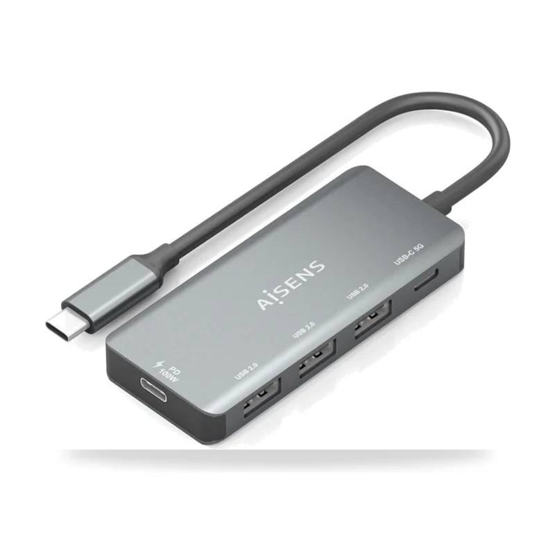 Hub USB Tipo-C Aisens A109-0945/ 3xUSB/ 1xUSB Tipo-C/ 1xUSB Tipo-C PD/ Gris