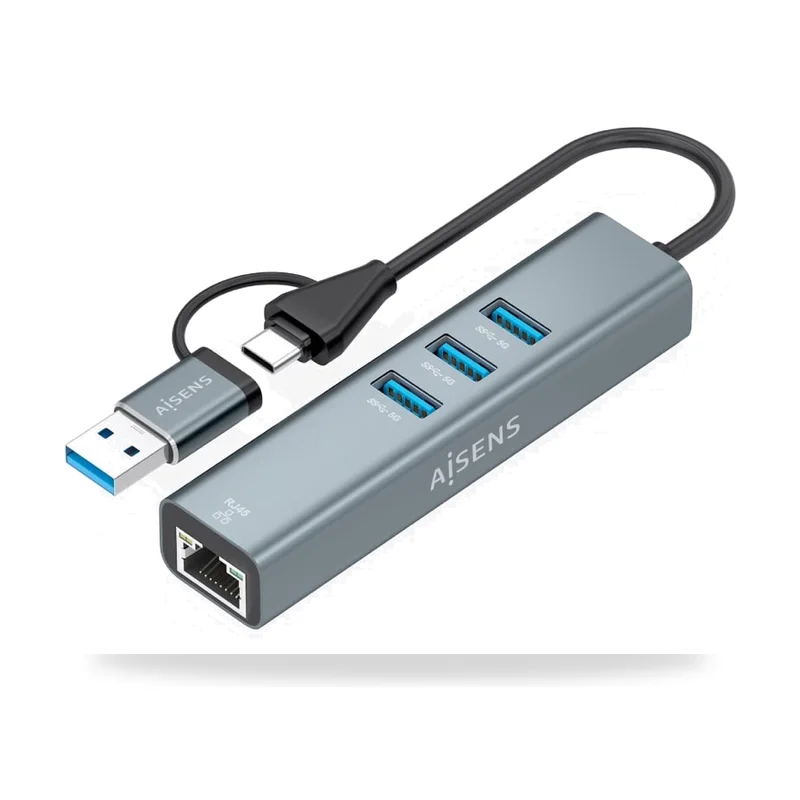 Hub USB + USB Tipo-C 3.2 Aisens A109-1033/ 3xUSB/ 1xRJ45/ Gris