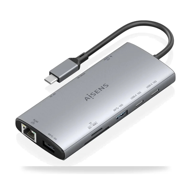 Docking USB Tipo-C Aisens ASUC-10P050-GR/ 1xDisplayPort/ 1xHDMI 4K/ 1xRJ45/ 2xUSB/ 2xUSB Tipo-C/ 1xUSB Tipo-C PD/ 1xLector de Tarjetas/ Gris