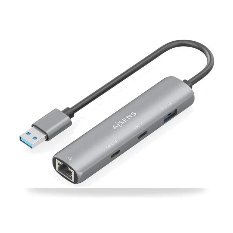 Hub USB Aisens ASUC-4P036-GR/ 2xUSB Tipo-C/ 1xUSB/ 1xRJ45/ Gris