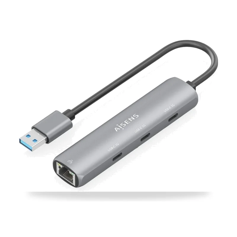 Hub USB Aisens ASUC-4P037-GR/ 3xUSB Tipo-C/ 1xRJ45/ Gris