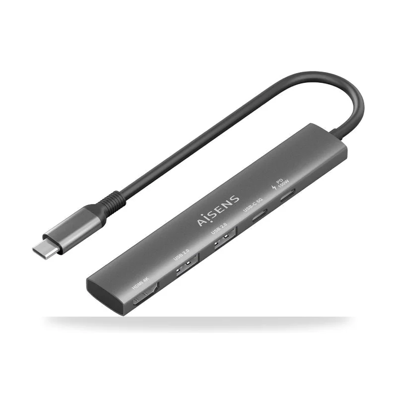 Docking USB Tipo-C Aisens ASUC-5P022-GR/ 1xHDMI 4K/ 2xUSB/ 1xUSB Tipo-C/ 1xUSB Tipo-C PD/ Gris