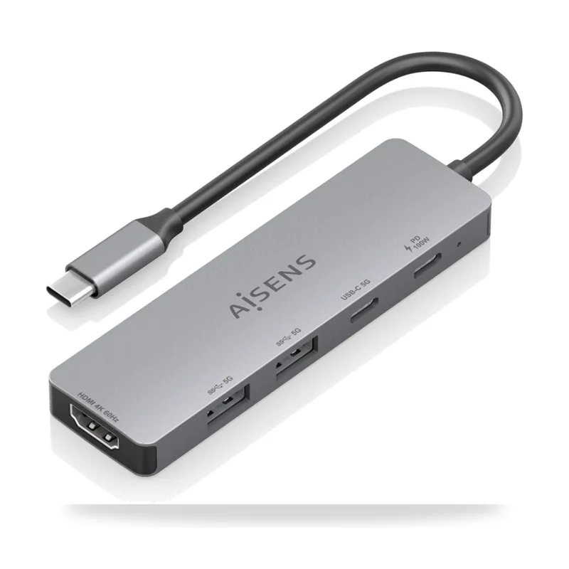 Docking USB Tipo-C Aisens ASUC-5P028-GR/ 1xHDMI 4K/ 2xUSB/ 2xUSB Tipo-C/ 1xUSB Tipo-C PD/ Gris