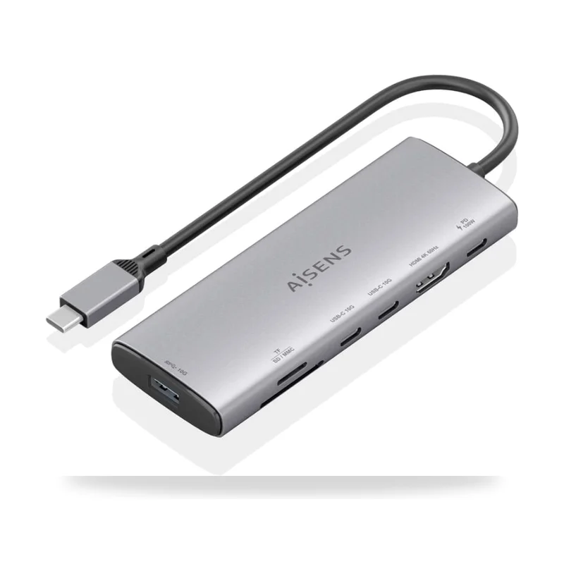Docking USB Tipo-C Aisens ASUC-7P031-GR/ 1xHDMI 4K/ 1xUSB/ 2xUSB Tipo-C/ 1xLector Tarjetas/ 1xUSB Tipo-C PD/ Gris