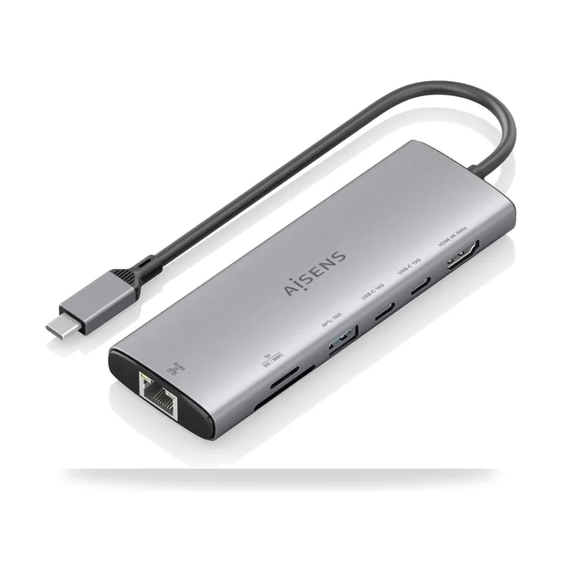 Docking USB Tipo-C Aisens ASUC-7P032-GR/ 1xHDMI 4K/ 1xUSB/ 2xUSB Tipo-C/ 1xRJ45/ 1xLector Tarjetas/ Gris