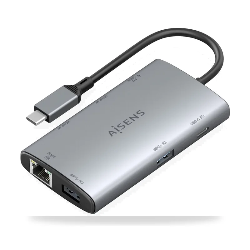 Docking USB Tipo-C Aisens ASUC-7P049-GR/ 2xHDMI 4K/ 1xRJ45/ 2xUSB/ 1xUSB Tipo-C/ 1xUSB Tipo-C PD/ Gris