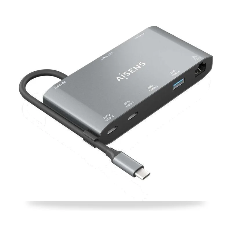 Docking USB Tipo-C Aisens ASUC-8P010-GR/ 1xHDMI 4K/ 1xVGA/ 2xUSB/ 1xRJ45/ 2xUSB Tipo-C/ 1xUSB Tipo-C PD/ Gris